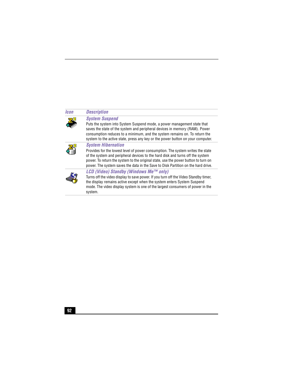 Power management commands, Conserving battery power | Sony PCG-R505TS User Manual | Page 92 / 150