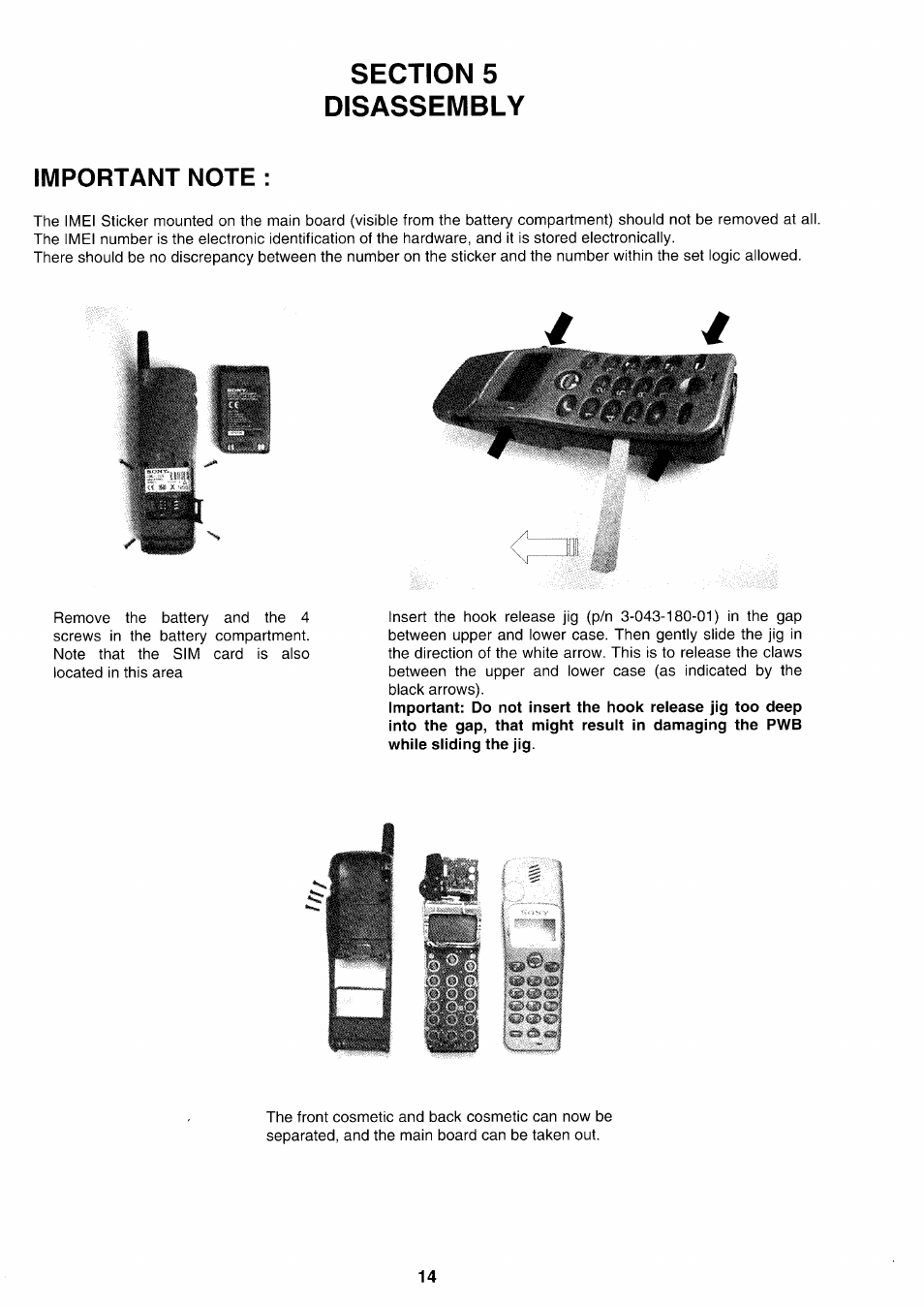 Section 5 disassembly, Important note | Sony CMD-CD18 User Manual | Page 14 / 24