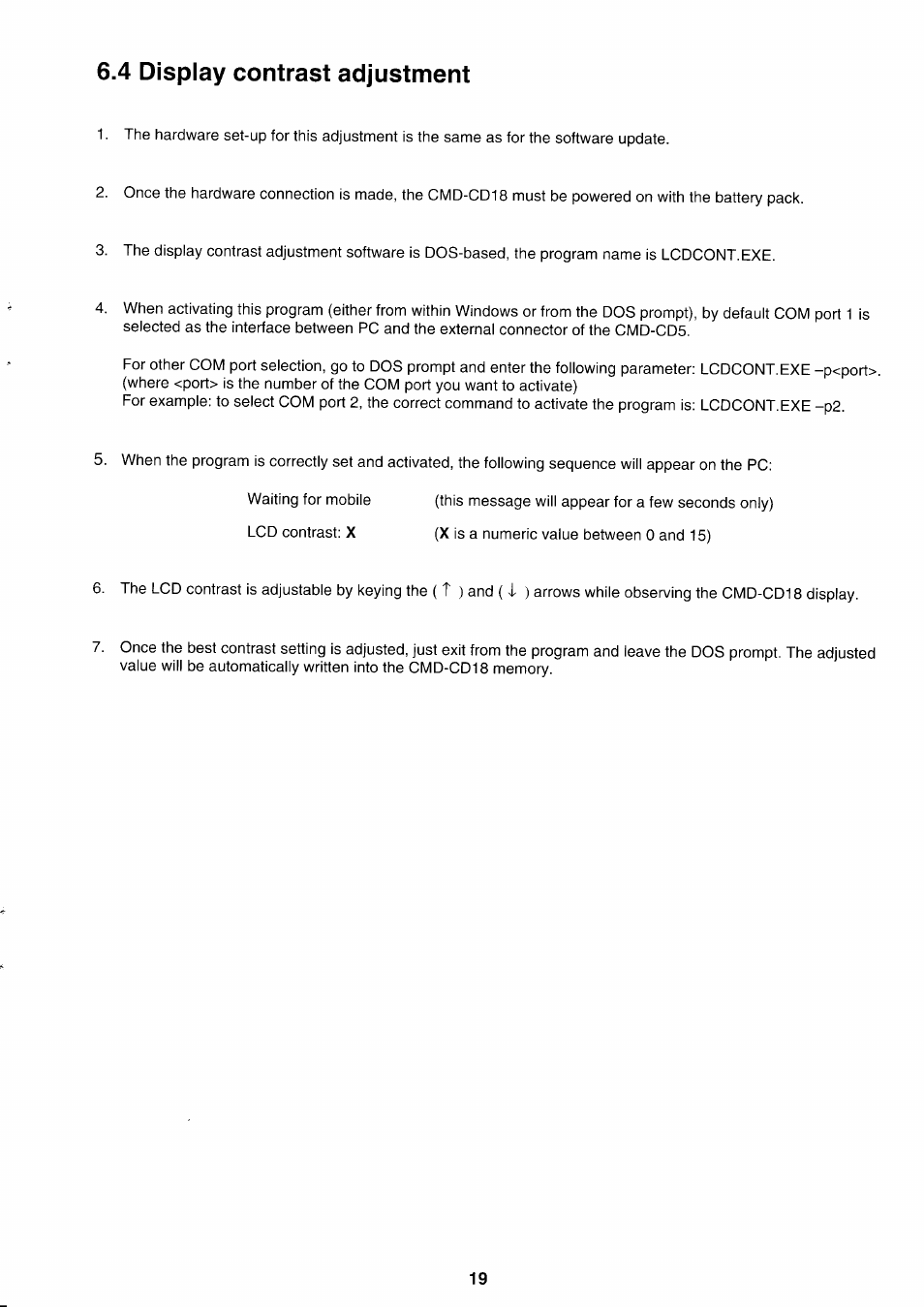 4 display contrast adjustment | Sony CMD-CD18 User Manual | Page 19 / 24