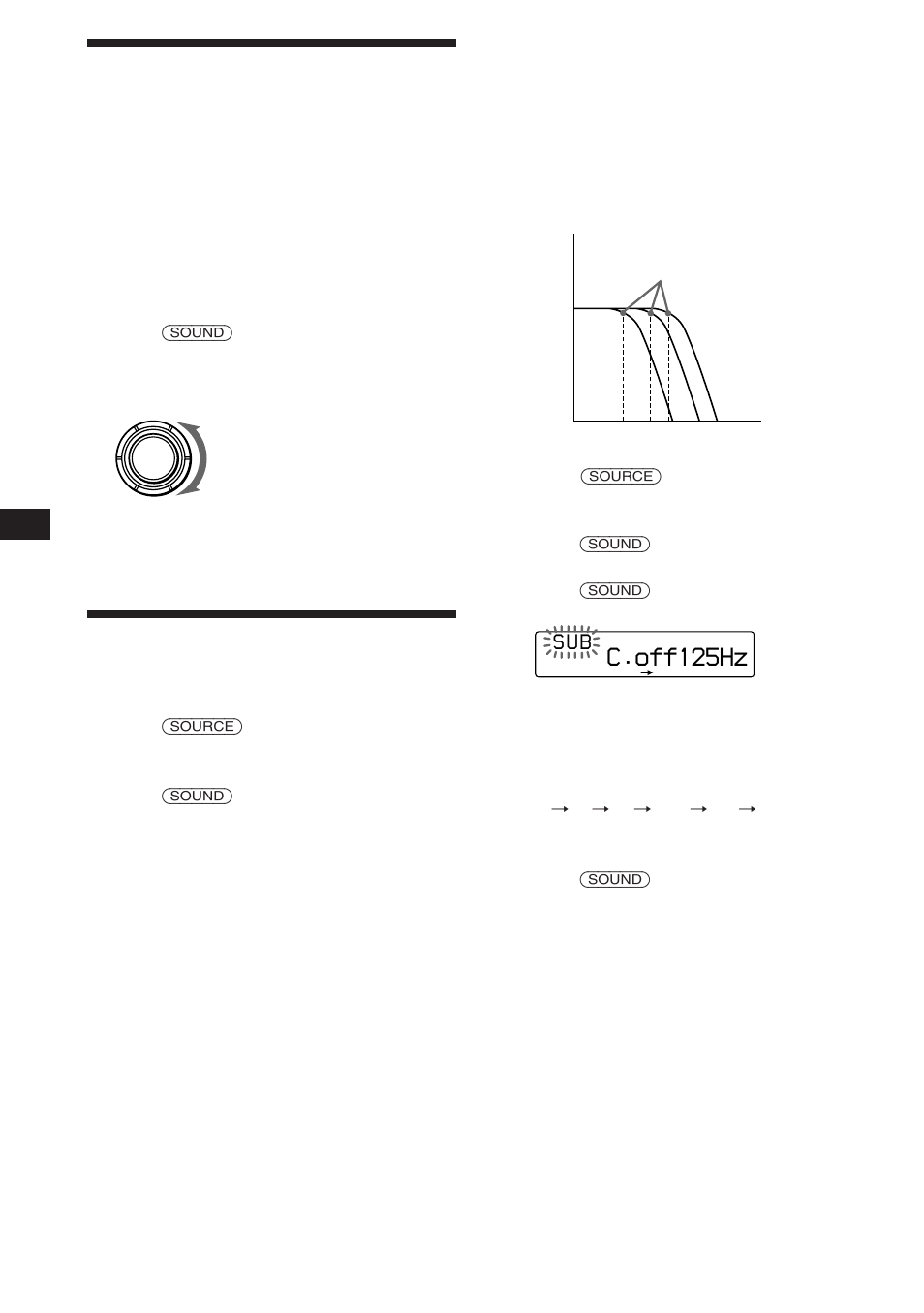 Adjusting the fader (fad), Adjusting the volume of the subwoofer(s), C.off125hz | Sony CDX-C760 User Manual | Page 24 / 36