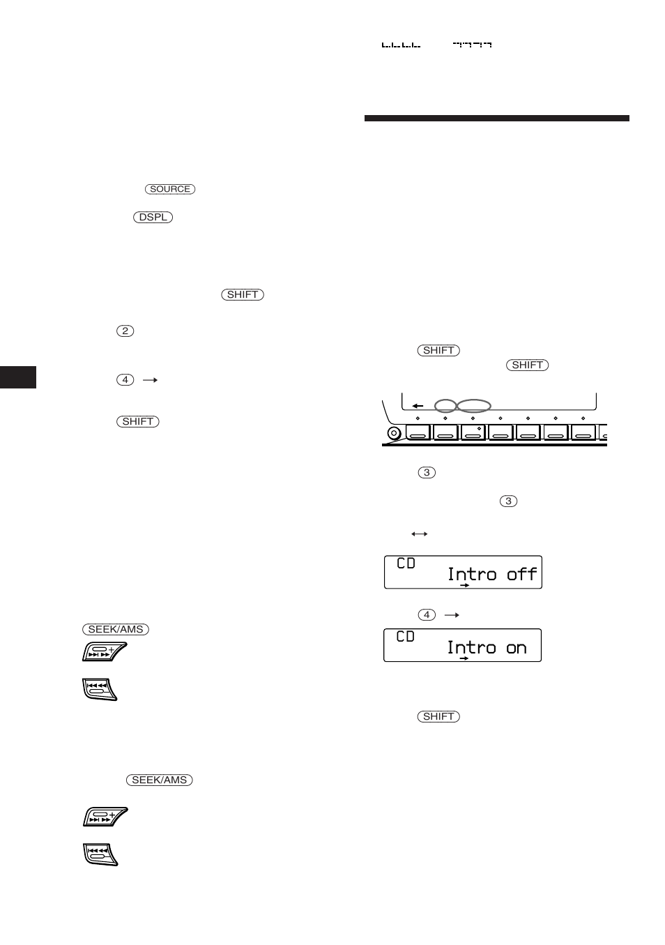 Playing a cd in various modes, Intro off, Intro on | Sony CDX-C760 User Manual | Page 6 / 36