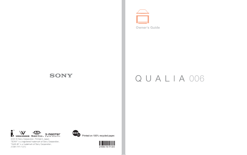 Sony Qualia 006 User Manual | 147 pages