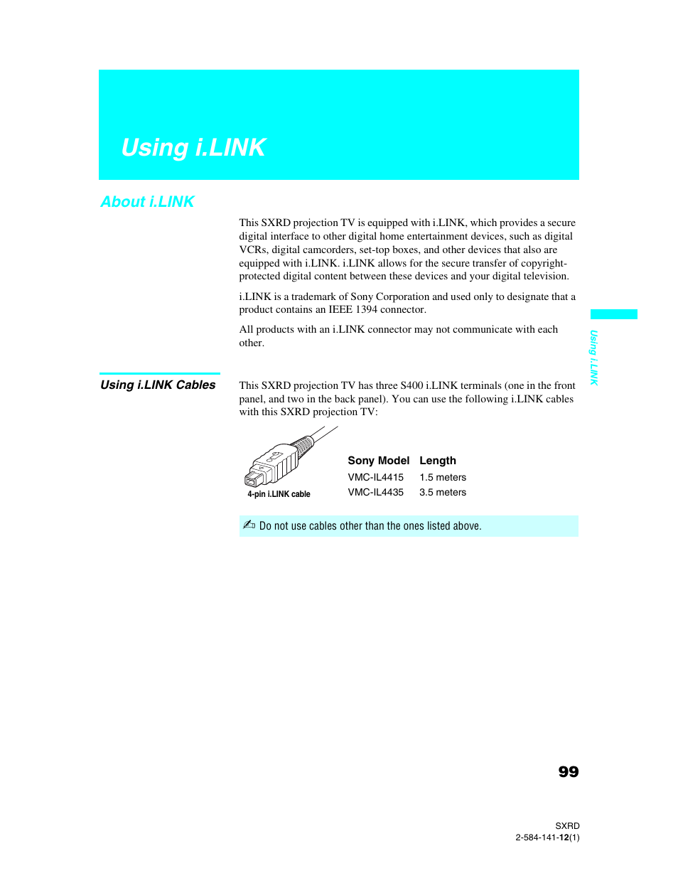 Using i.link, About i.link, Using i.link cables | Sony Qualia 006 User Manual | Page 101 / 147