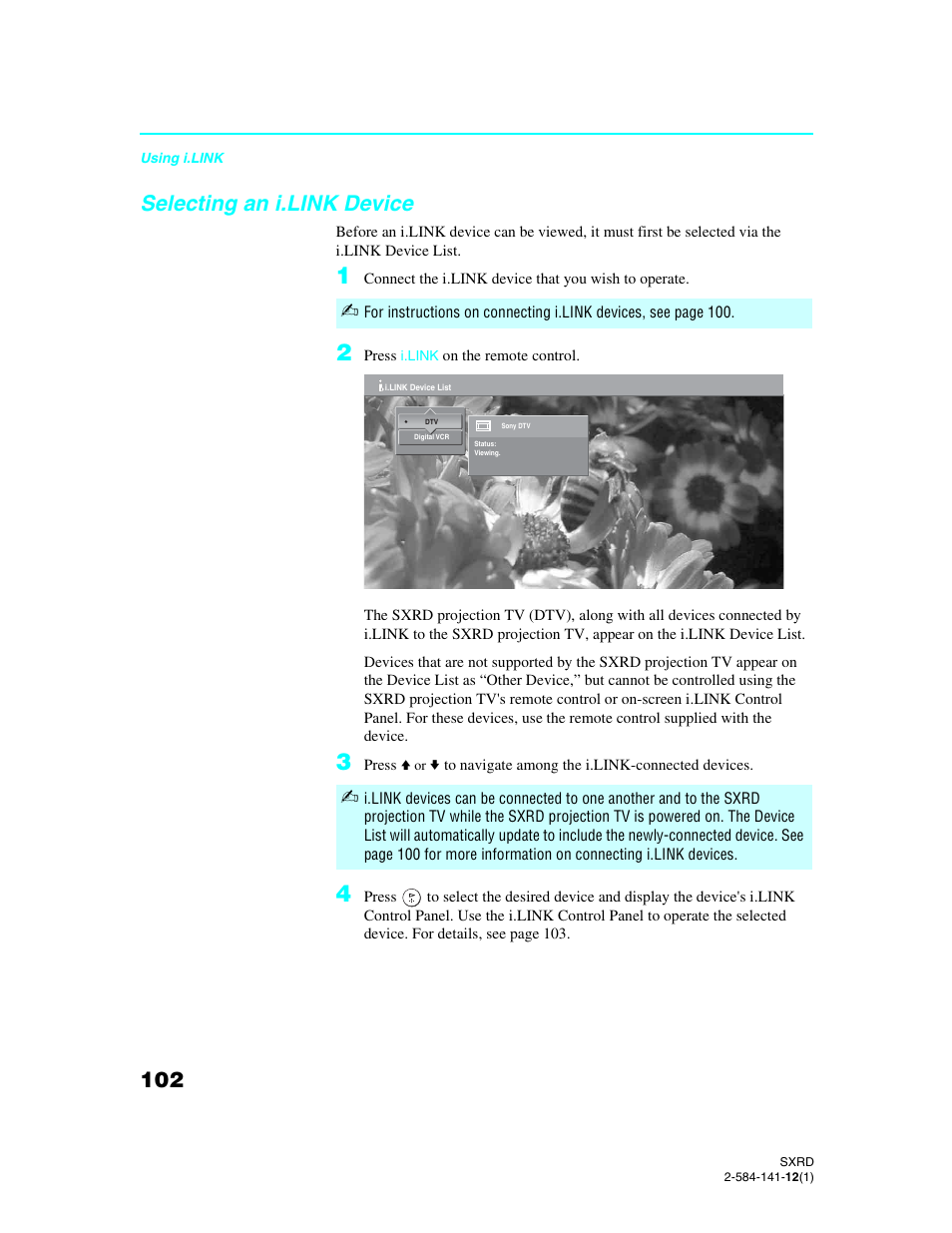 Selecting an i.link device | Sony Qualia 006 User Manual | Page 104 / 147