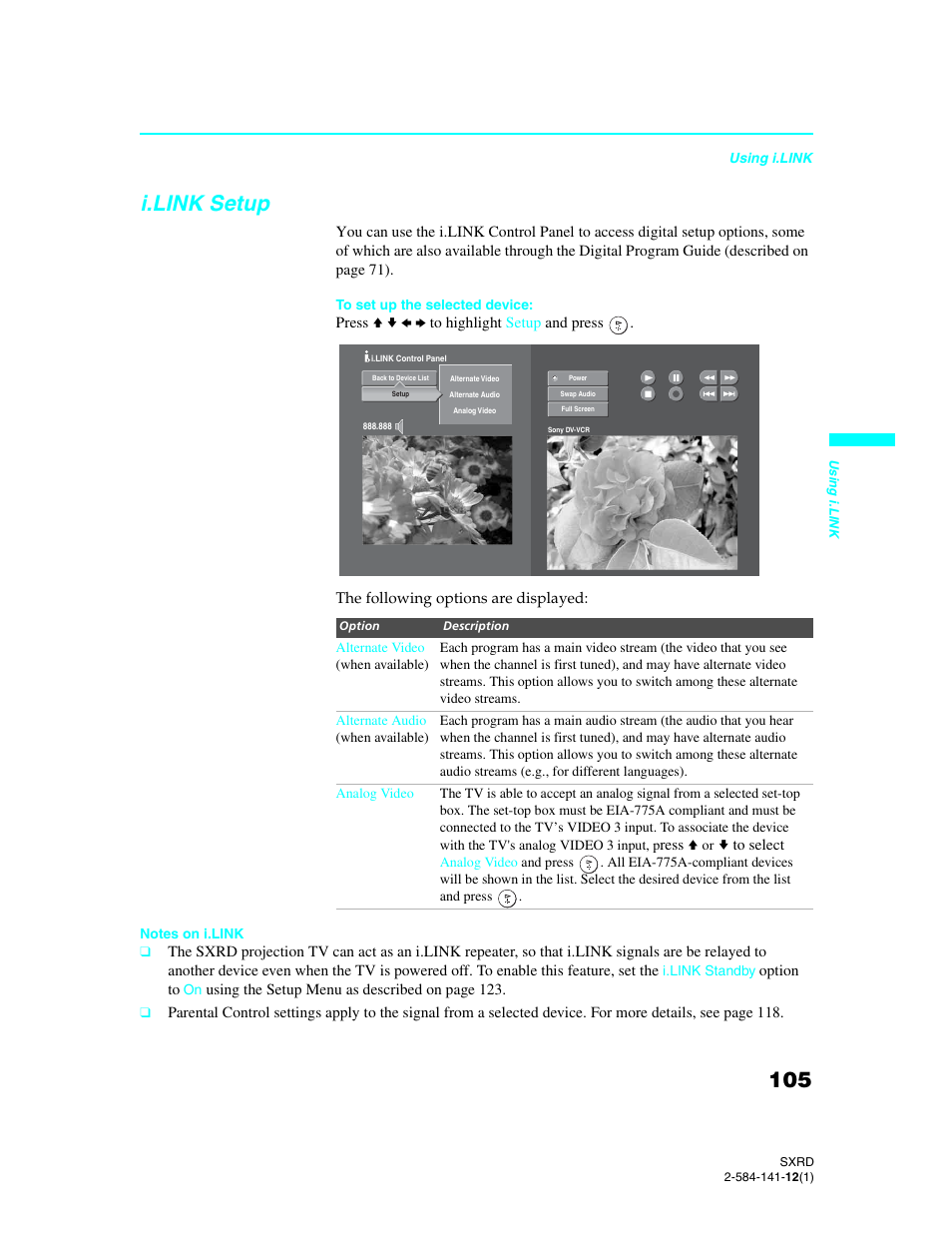 I.link setup | Sony Qualia 006 User Manual | Page 107 / 147