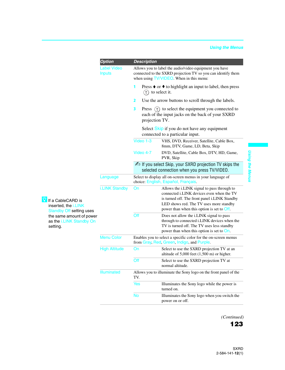 Sony Qualia 006 User Manual | Page 125 / 147