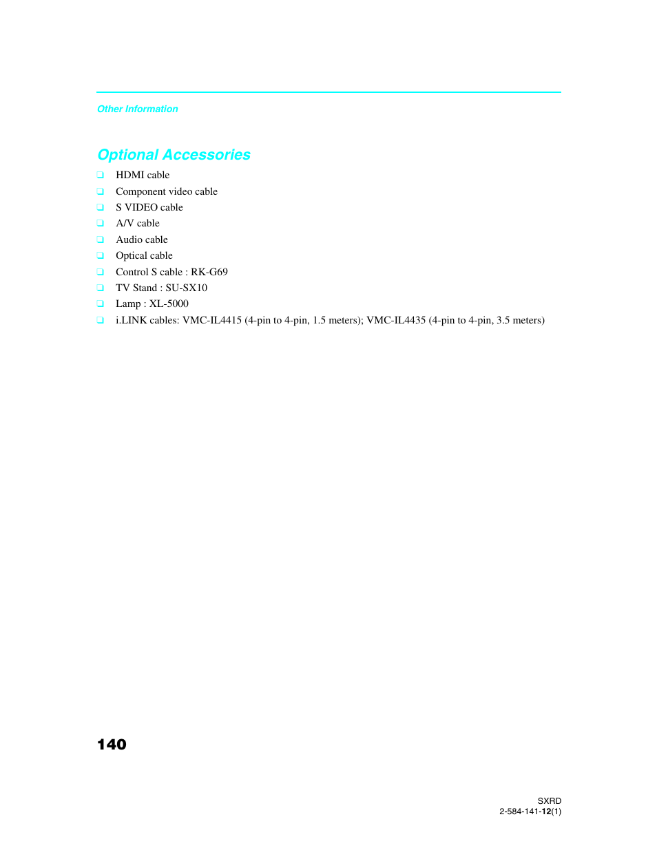 Optional accessories | Sony Qualia 006 User Manual | Page 142 / 147