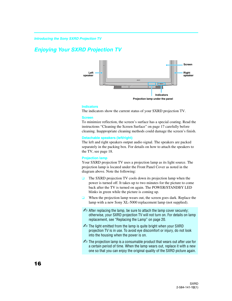 Enjoying your sxrd projection tv | Sony Qualia 006 User Manual | Page 18 / 147