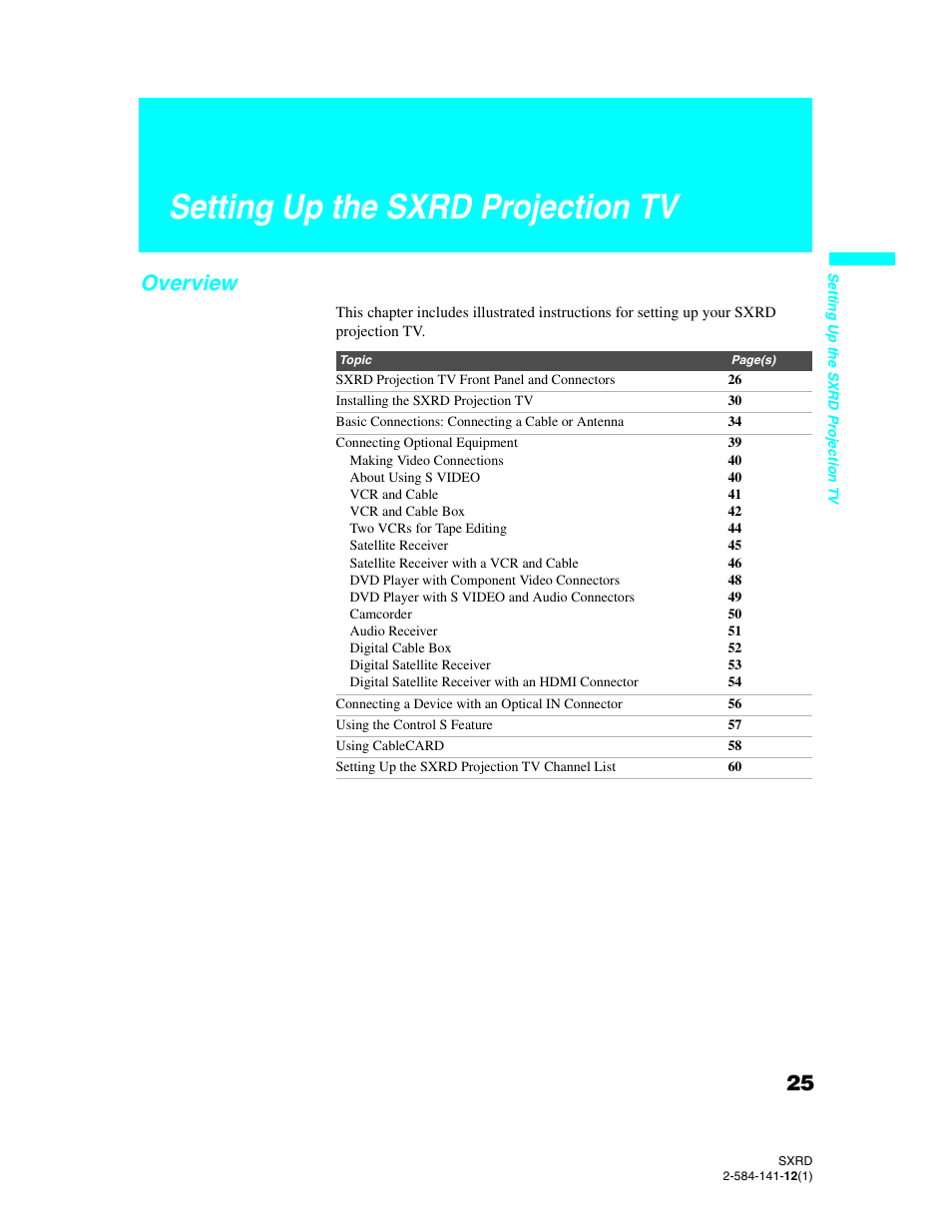 Setting up the sxrd projection tv, Overview | Sony Qualia 006 User Manual | Page 27 / 147