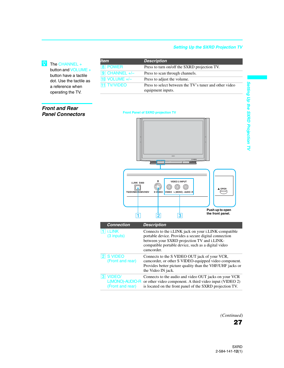 Front and rear panel connectors | Sony Qualia 006 User Manual | Page 29 / 147