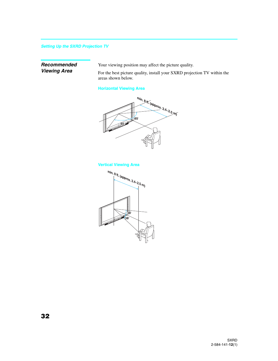 Recommended viewing area | Sony Qualia 006 User Manual | Page 34 / 147