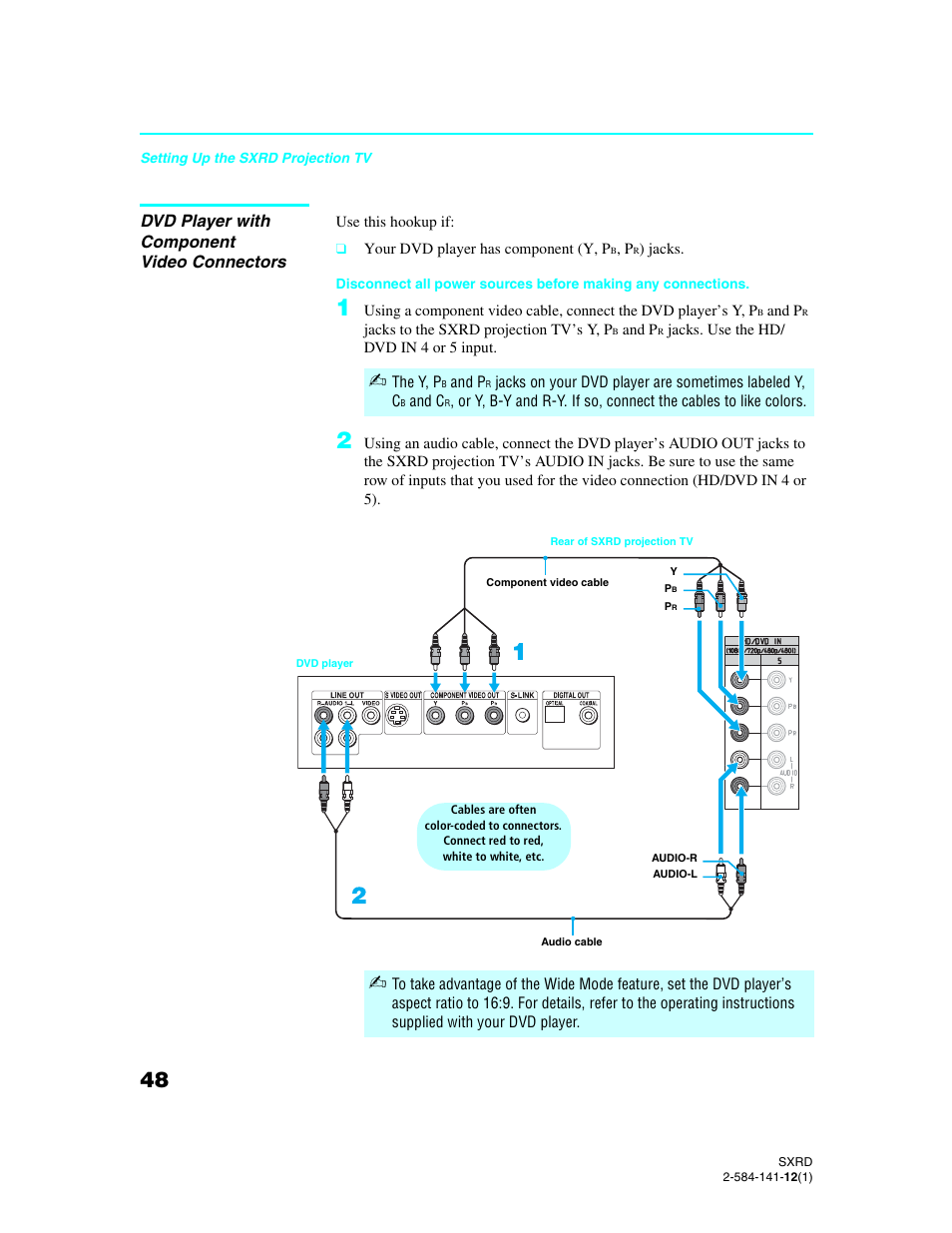 Dvd player with component video connectors | Sony Qualia 006 User Manual | Page 50 / 147