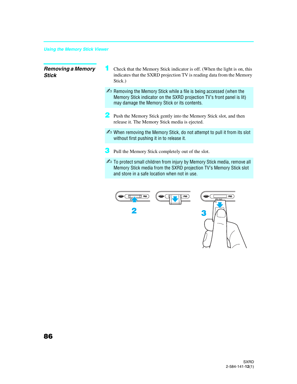 Removing a memory stick | Sony Qualia 006 User Manual | Page 88 / 147