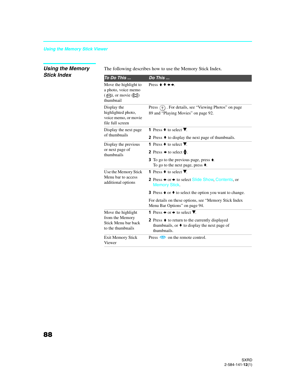 Using the memory stick index | Sony Qualia 006 User Manual | Page 90 / 147