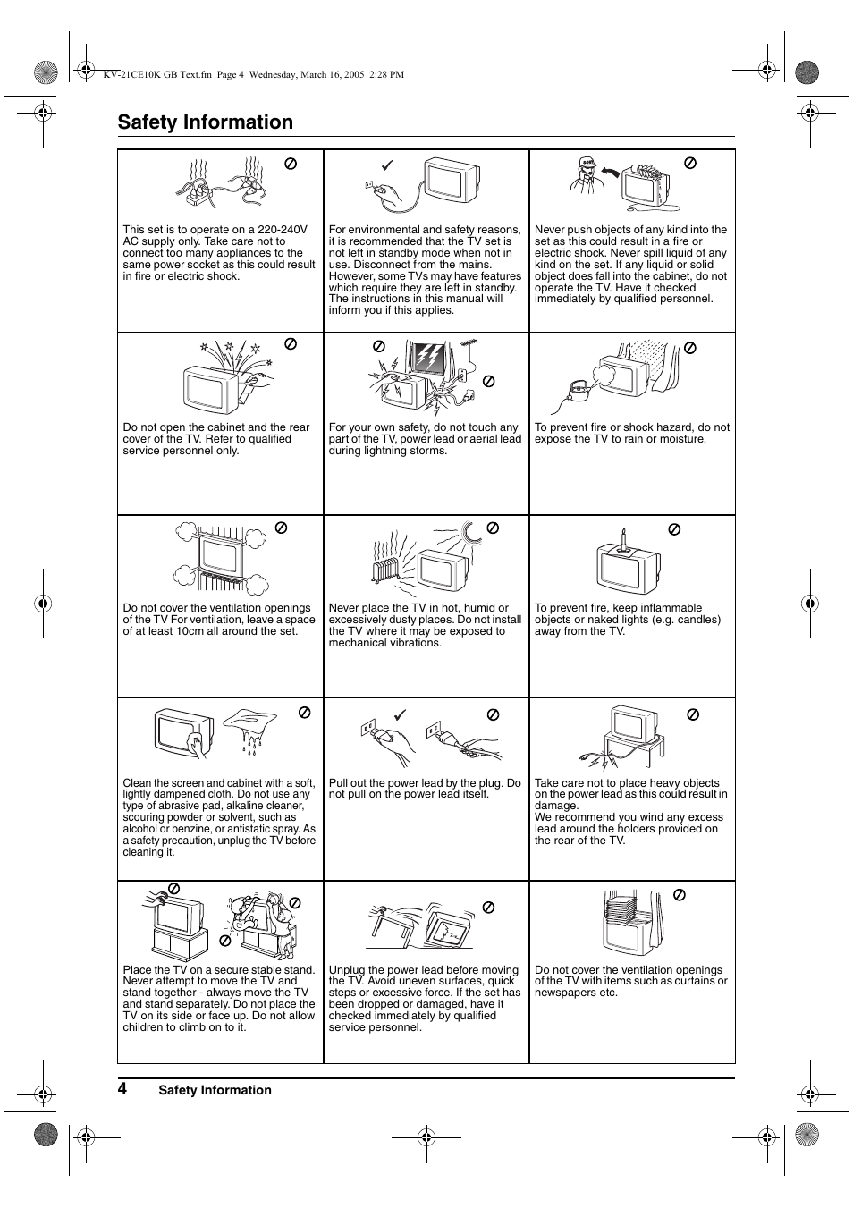 Safety information | Sony KV-21CE10K User Manual | Page 4 / 116