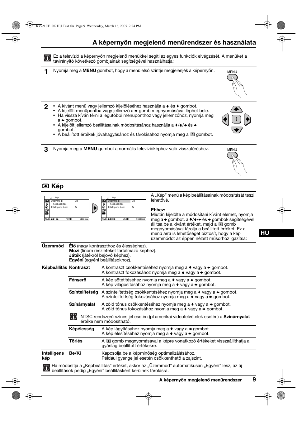 A képernyőn megjelenő menürendszer és használata | Sony KV-21CE10K User Manual | Page 57 / 116