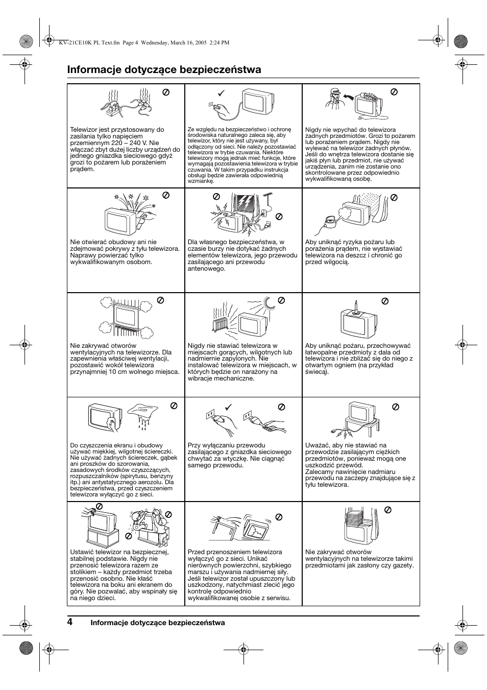 Informacje dotyczące bezpieczeństwa | Sony KV-21CE10K User Manual | Page 68 / 116