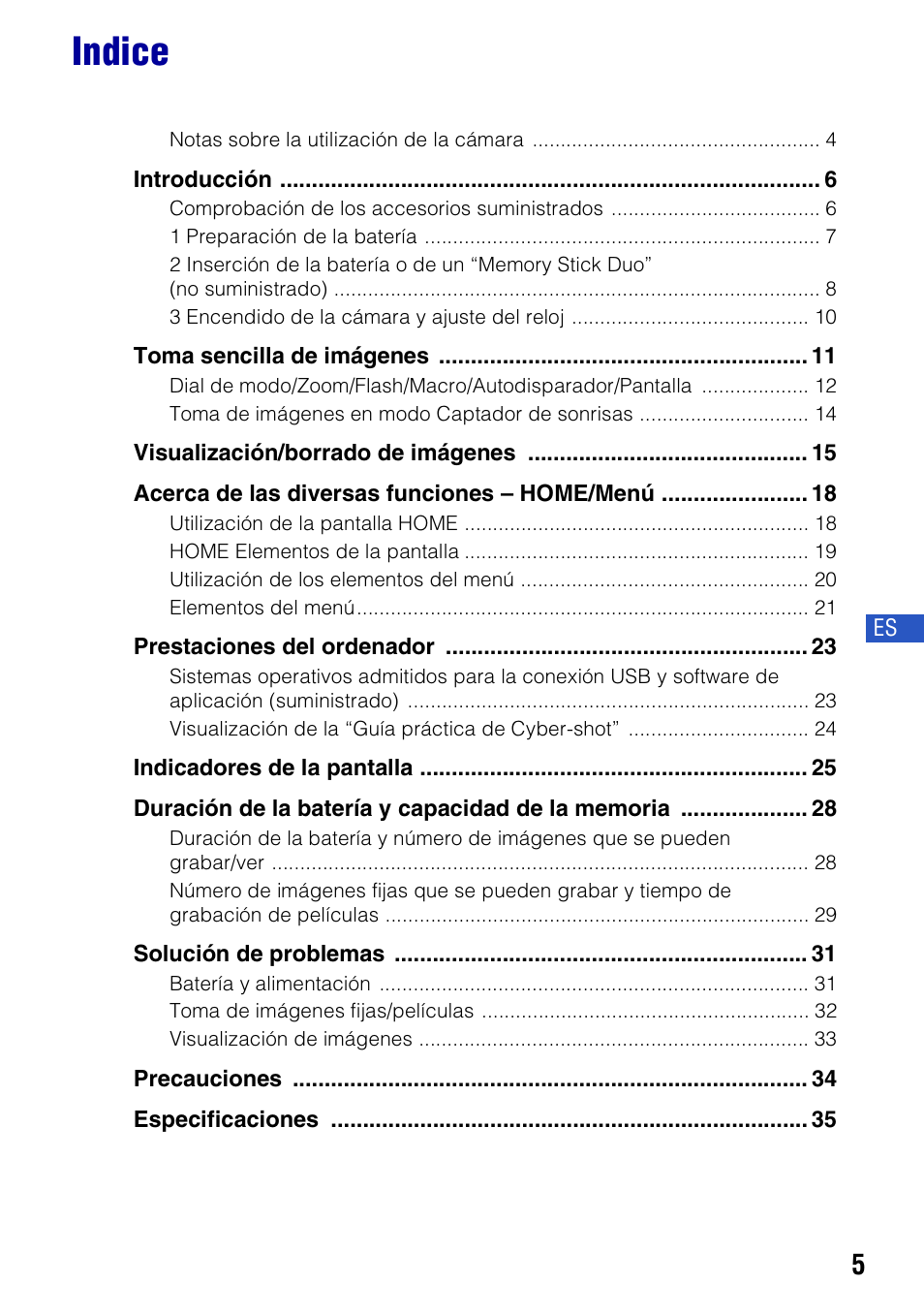 Indice | Sony Cyber-shot 3-294-900-61(1) User Manual | Page 43 / 76