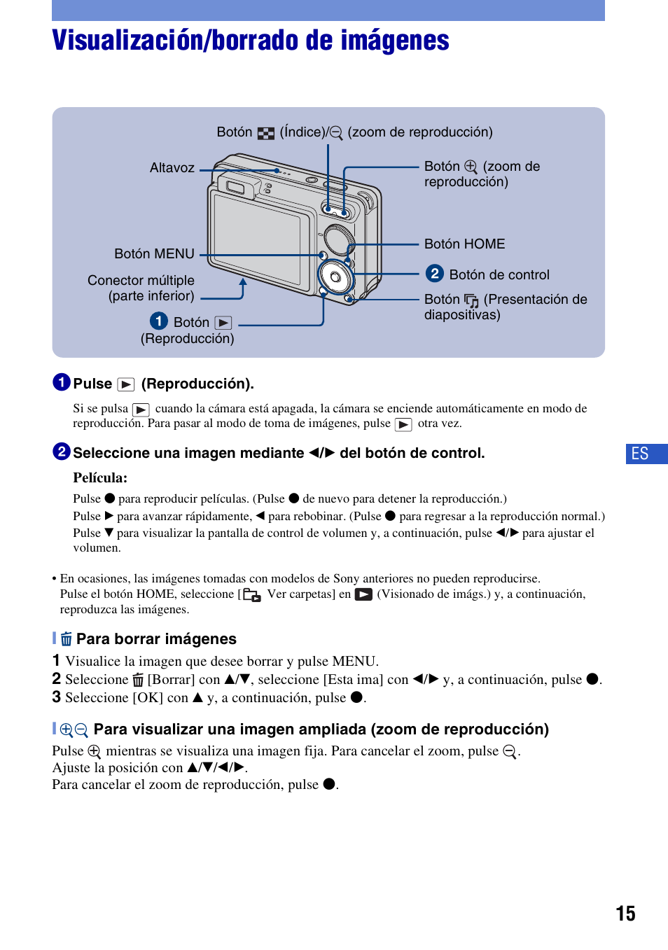 Visualización/borrado de imágenes | Sony Cyber-shot 3-294-900-61(1) User Manual | Page 53 / 76