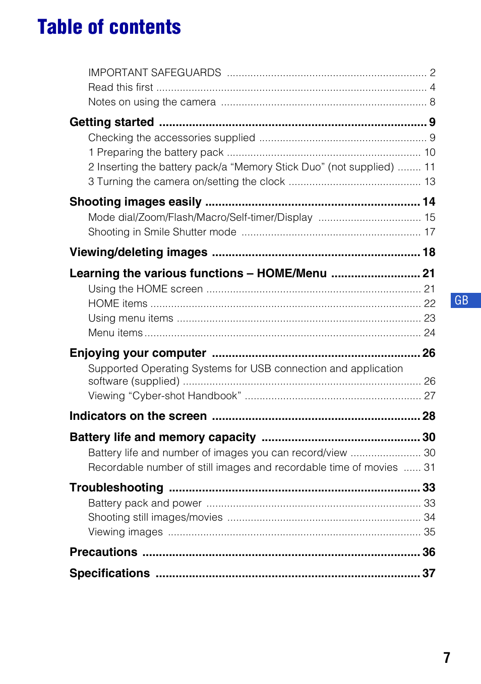 Sony Cyber-shot 3-294-900-61(1) User Manual | Page 7 / 76