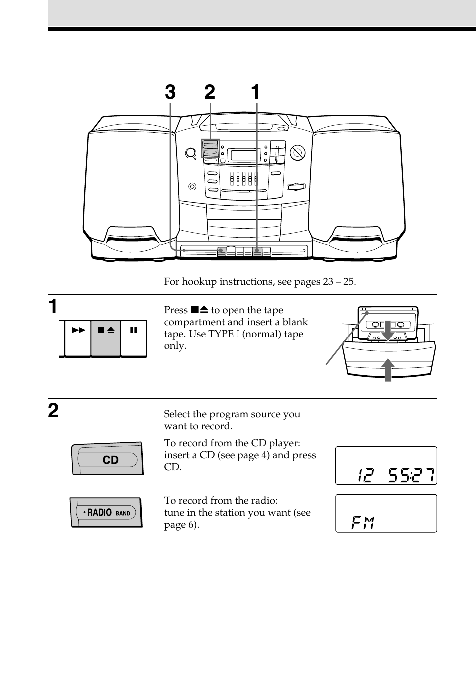 Recording on a tape | Sony CFD-Z500 User Manual | Page 10 / 36