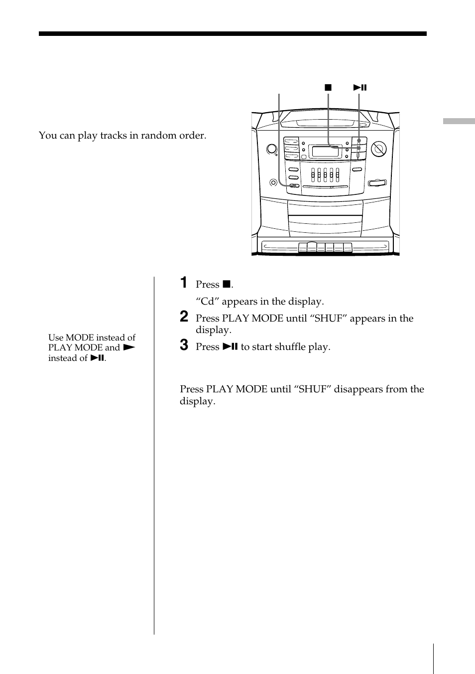 Playing tracks in random order | Sony CFD-Z500 User Manual | Page 15 / 36