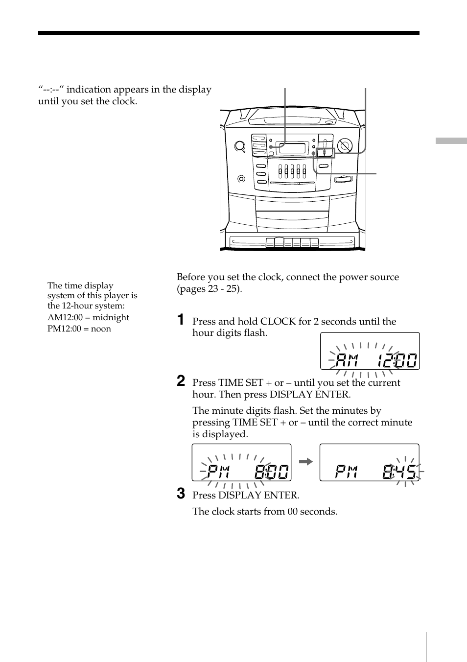 Setting the clock | Sony CFD-Z500 User Manual | Page 19 / 36
