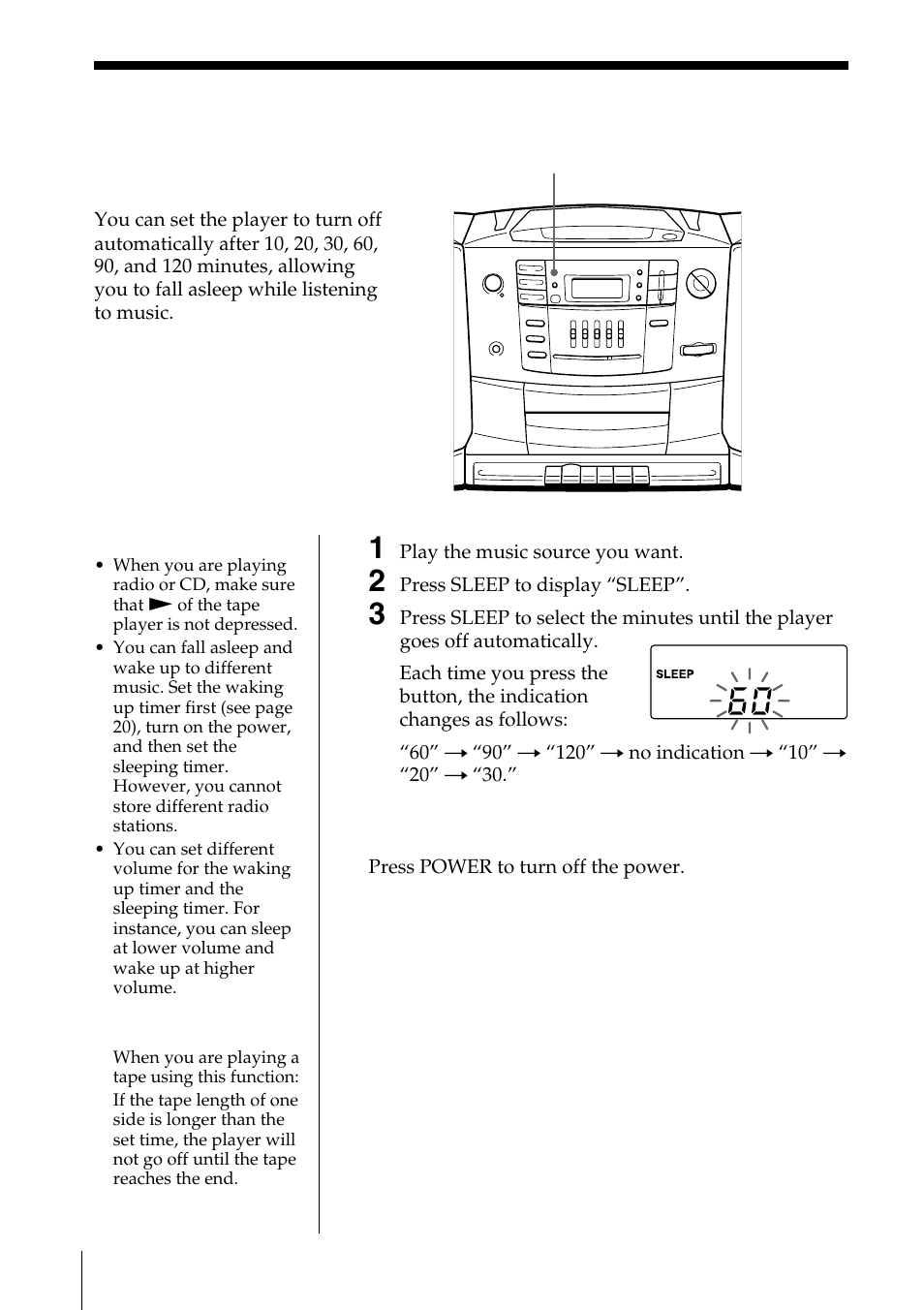 Falling asleep to music | Sony CFD-Z500 User Manual | Page 22 / 36
