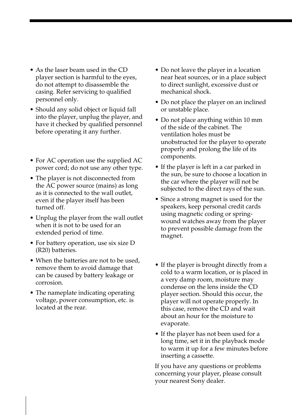 Precautions | Sony CFD-Z500 User Manual | Page 28 / 36