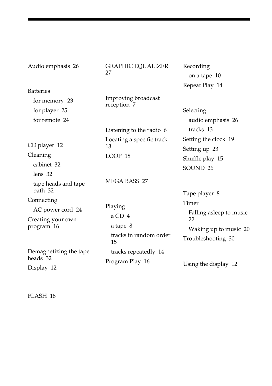 Index | Sony CFD-Z500 User Manual | Page 34 / 36