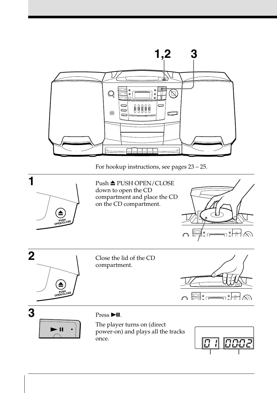Playing a cd | Sony CFD-Z500 User Manual | Page 4 / 36