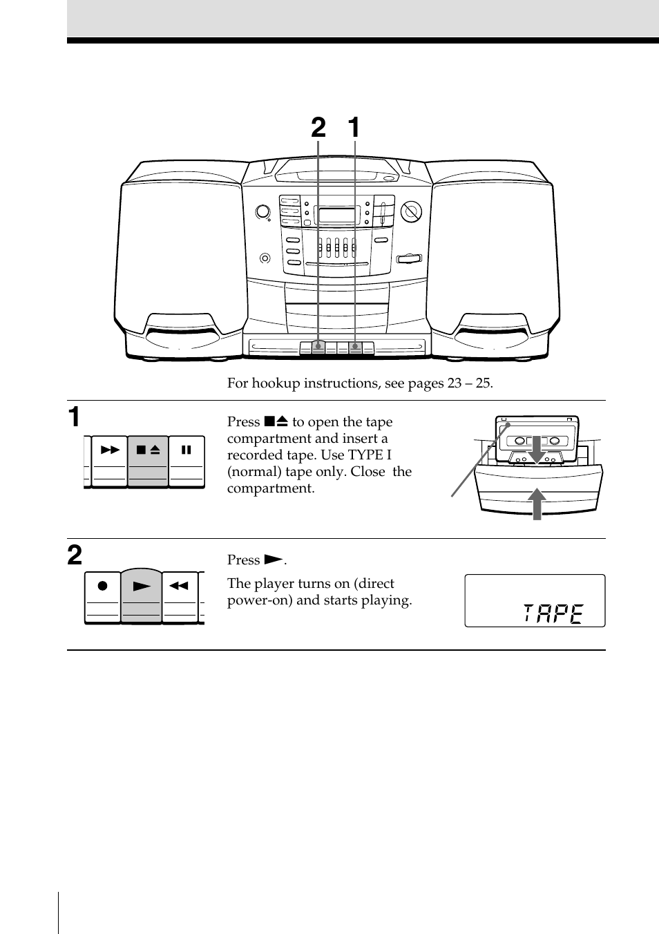 Playing a tape | Sony CFD-Z500 User Manual | Page 8 / 36