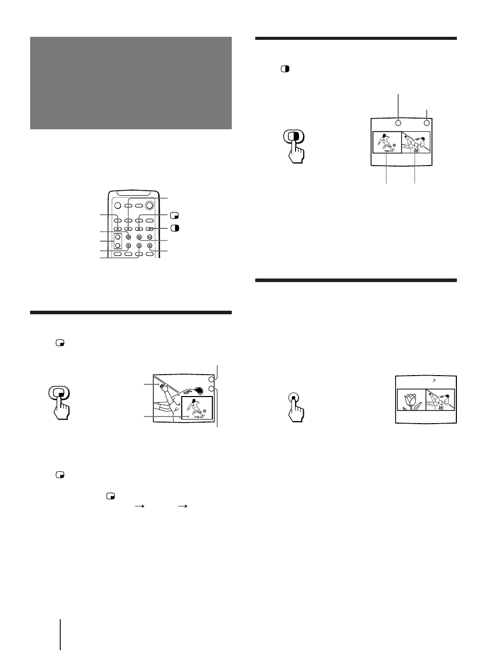 Watching two programs at one time — pip/p&p, Ch index, Twin view™) | Displaying a window picture (pip), Displaying a left picture (p&p), Changing the window/left picture input mode | Sony KP 61V75 User Manual | Page 28 / 100