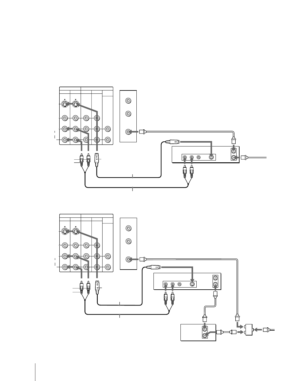 A una videograbadora provista de conector s vídeo, Con un decodificador, Preparativos | Nota, Parte posterior del tv de proyección | Sony KP 61V75 User Manual | Page 58 / 100