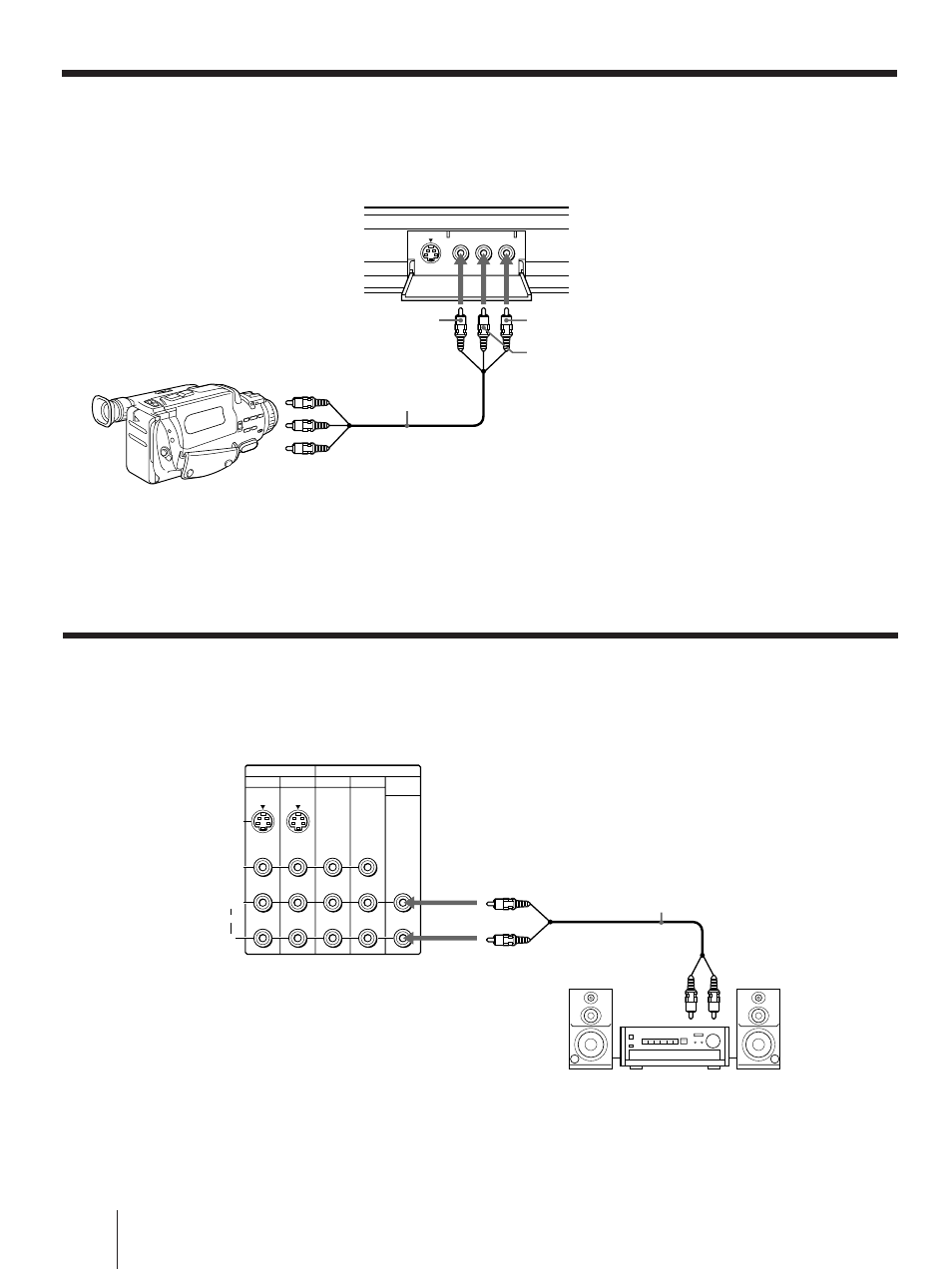 Conexión a cámara de vídeo, Conexión a un sistema de audio | Sony KP 61V75 User Manual | Page 60 / 100