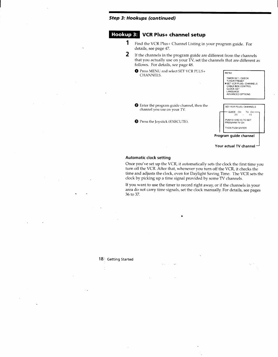 Hookup 3, Vcr plus+ channel setup, Program guide channel | Your actual tv channel | Sony SLV-775HF User Manual | Page 18 / 80