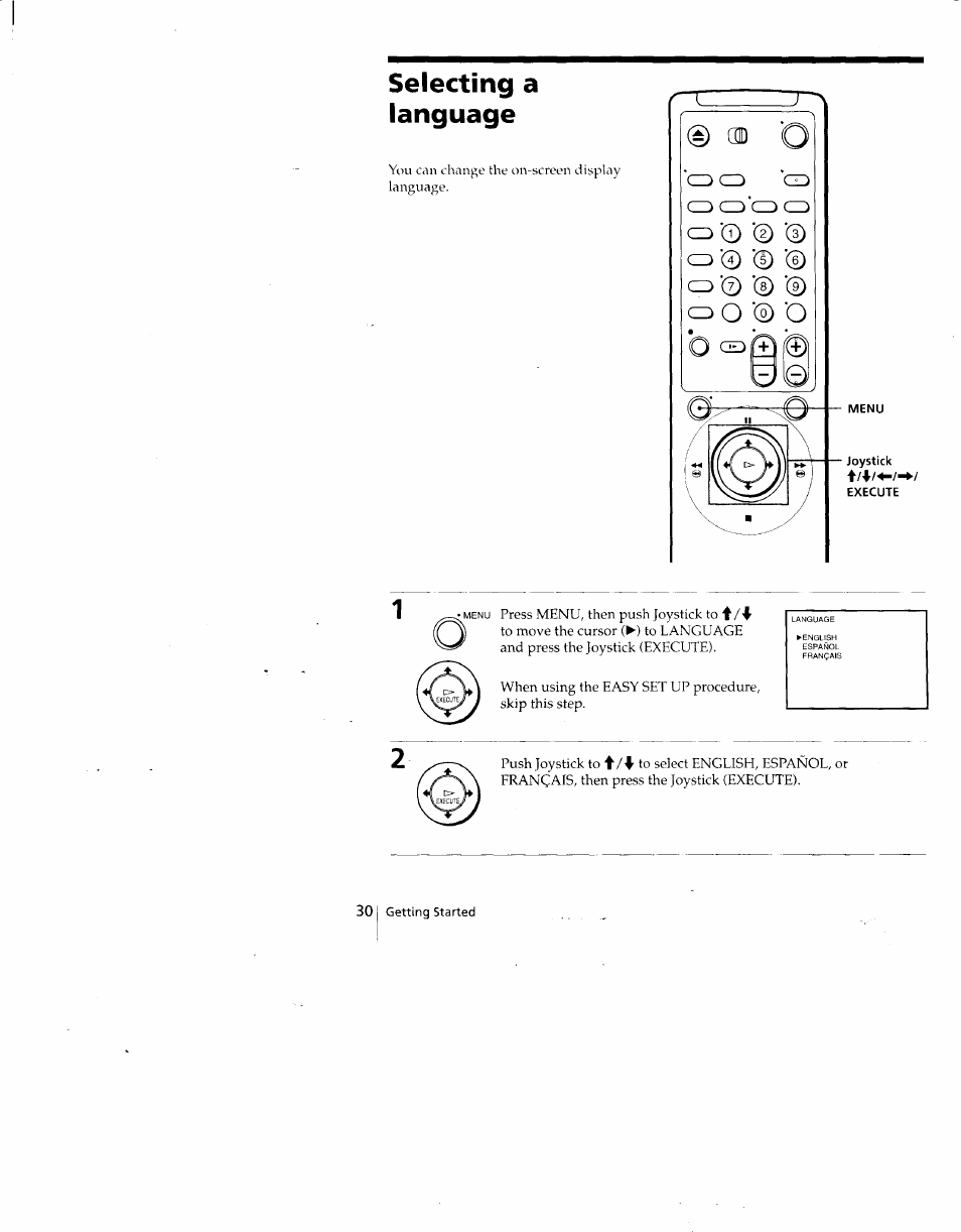 Selecting a language, Co 0 0 0, A 0 0 0 | O ‘0 0, Q o 0 0 | Sony SLV-775HF User Manual | Page 30 / 80