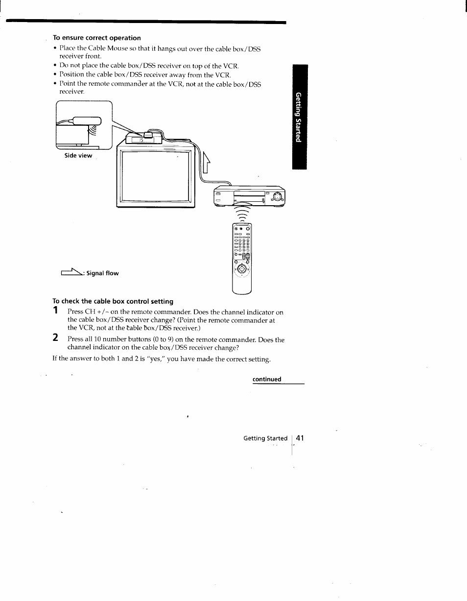 To ensure correct operation, To check the cable box control setting | Sony SLV-775HF User Manual | Page 41 / 80