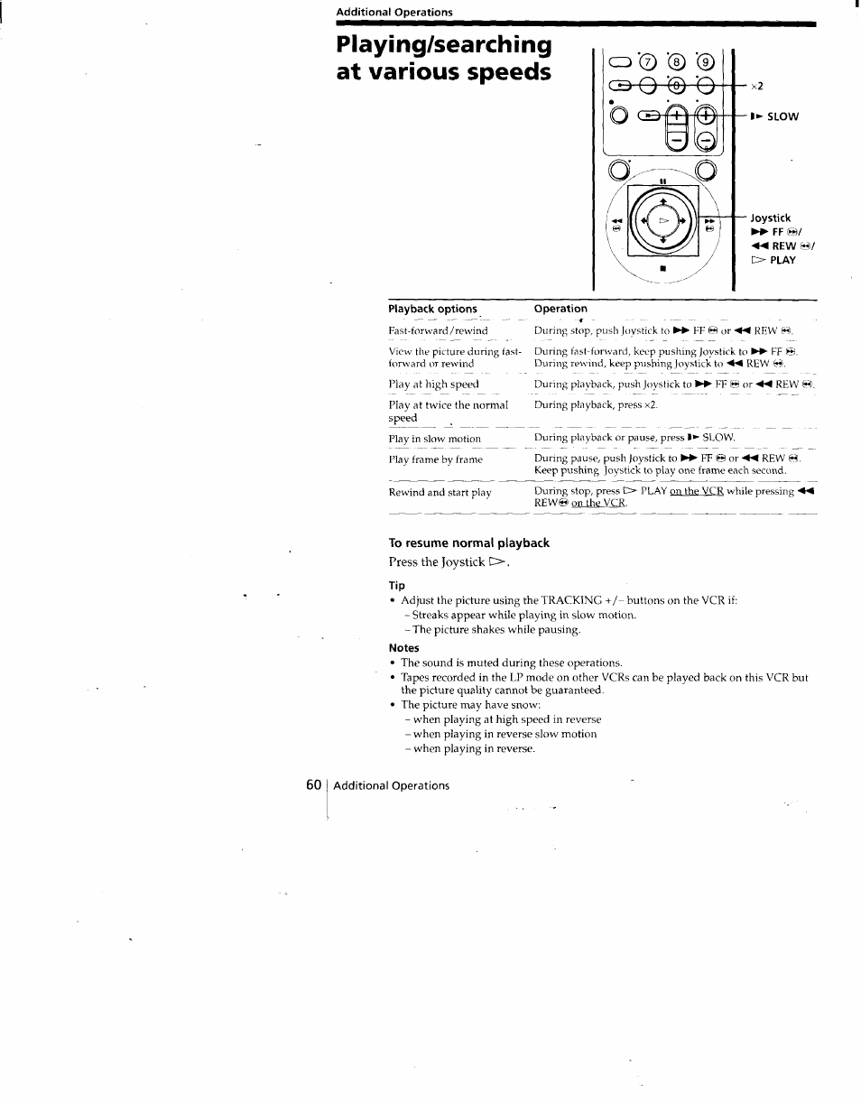 To resume normal playback, Press the joystick o | Sony SLV-775HF User Manual | Page 60 / 80