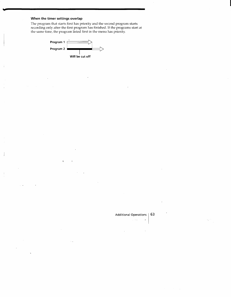 When the timer settings overlap, Program 1 p, Program 2 | Will be cut off | Sony SLV-775HF User Manual | Page 63 / 80