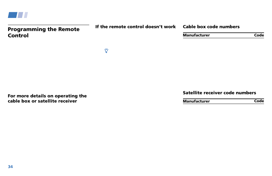 Operating a cable box or satellite receiver, Programming the remote control | Sony WEGA KV-36XBR250 User Manual | Page 40 / 46