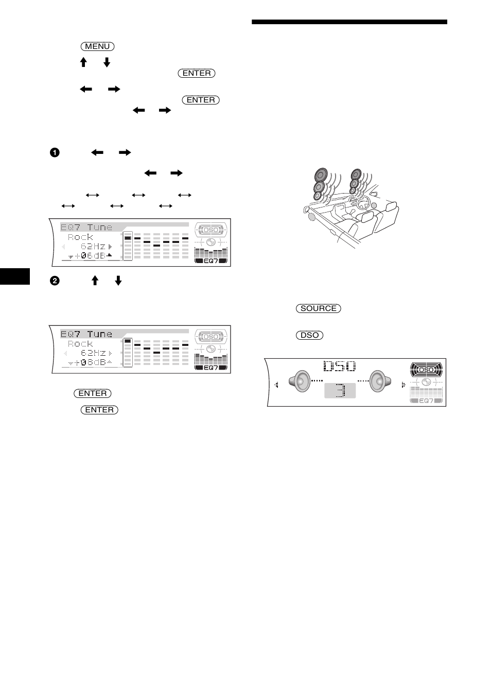 Setting the dynamic soundstage organizer (dso), Setting the dynamic soundstage organizer, Dso) | Sony CDX-F7705X User Manual | Page 24 / 100