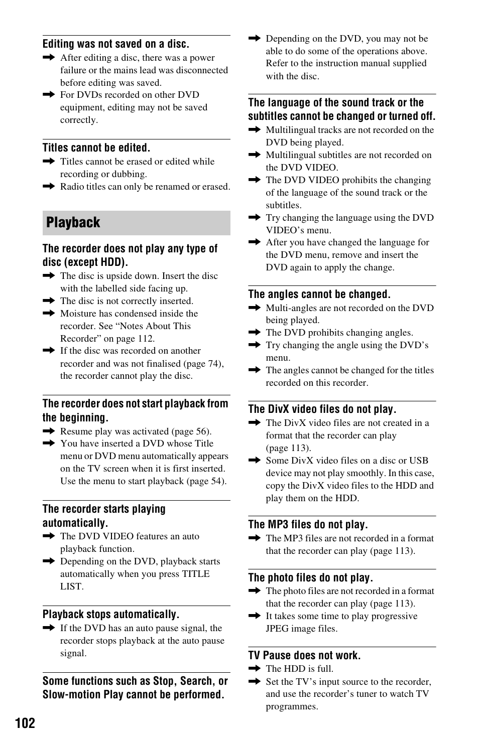 Playback | Sony RDR-DC205 User Manual | Page 102 / 120
