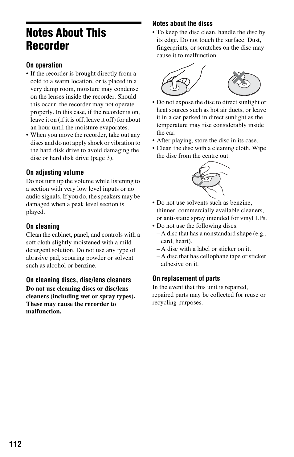 Notes about this recorder | Sony RDR-DC205 User Manual | Page 112 / 120