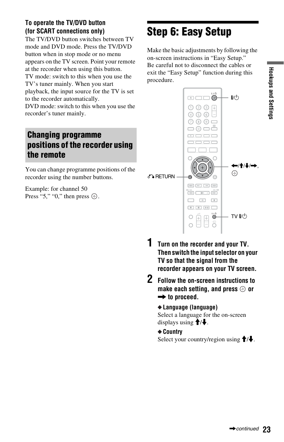 Step 6: easy setup, Nter) (23), Rn (23) | Sony RDR-DC205 User Manual | Page 23 / 120