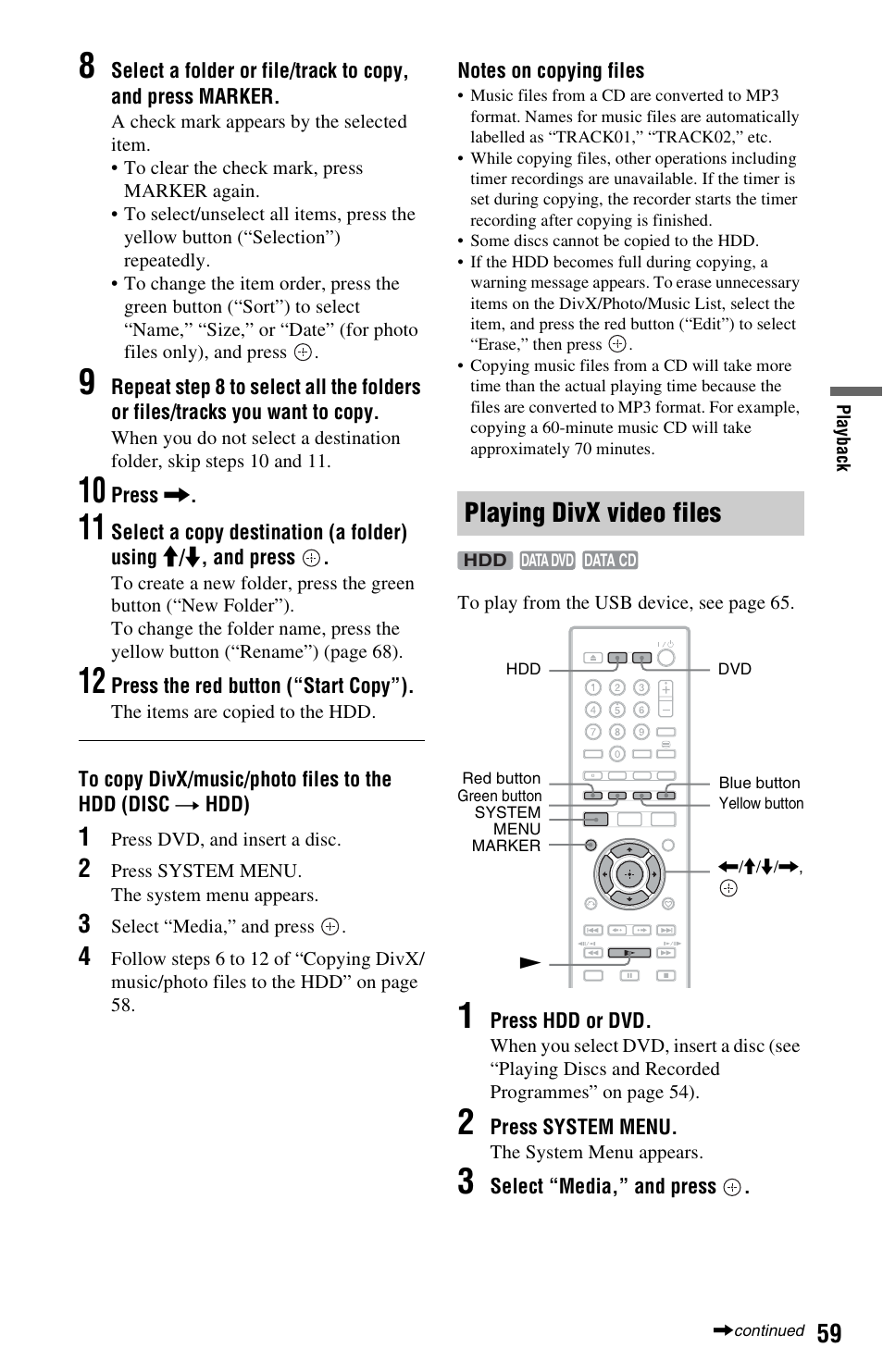 Playing divx video files | Sony RDR-DC205 User Manual | Page 59 / 120