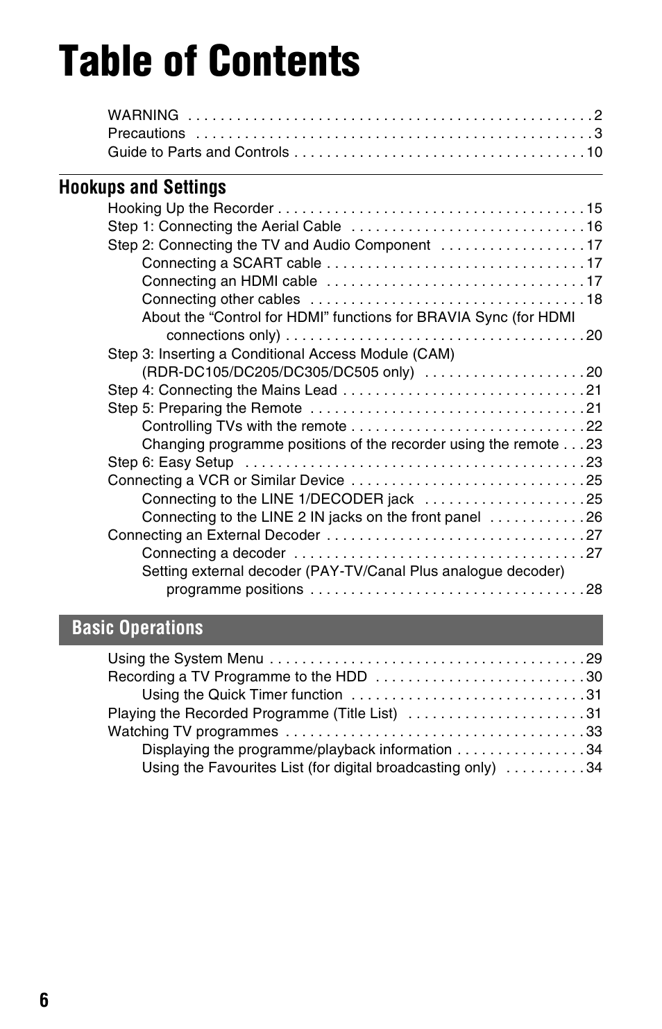 Sony RDR-DC205 User Manual | Page 6 / 120