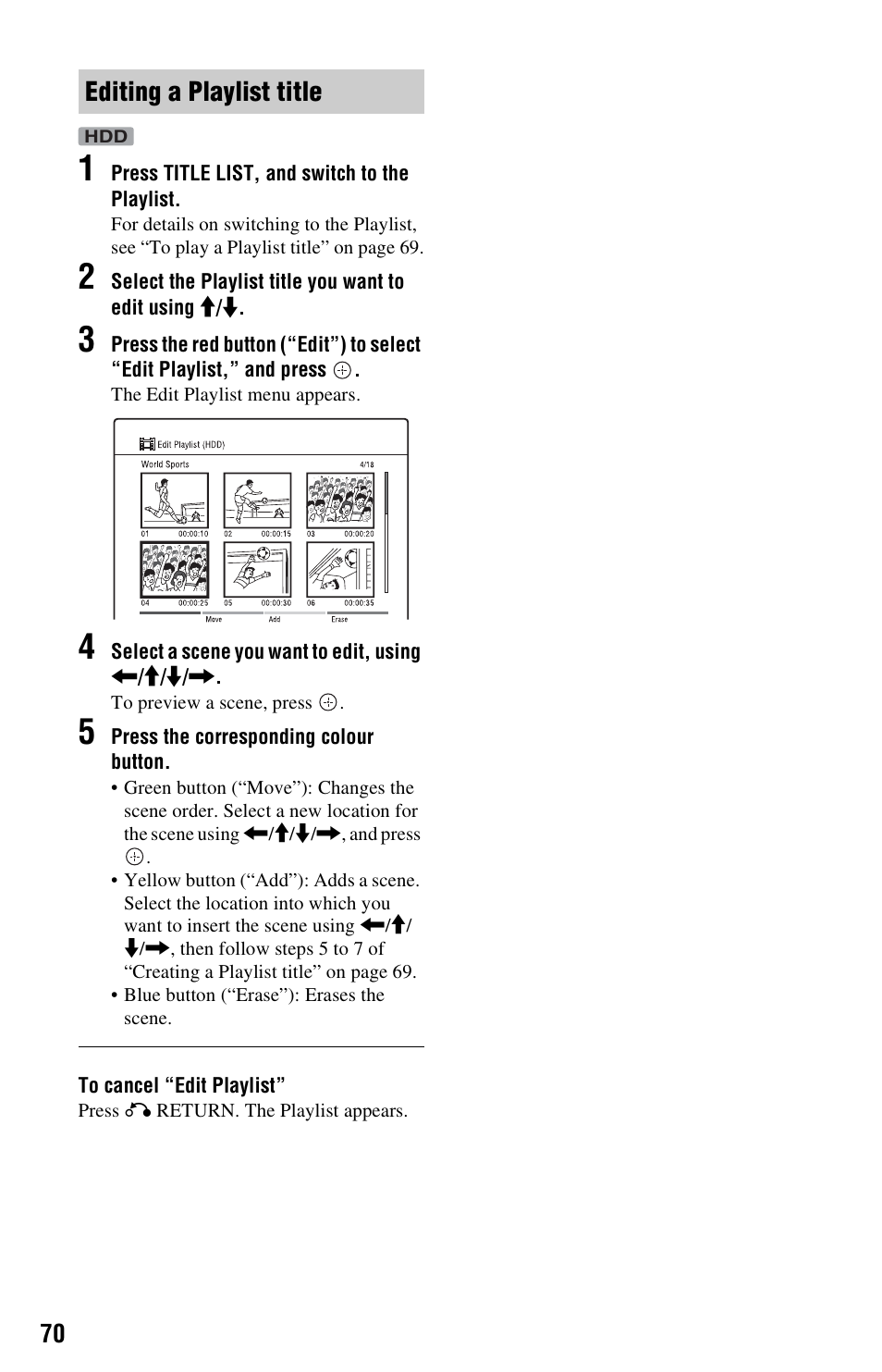 Editing a playlist title | Sony RDR-DC205 User Manual | Page 70 / 120