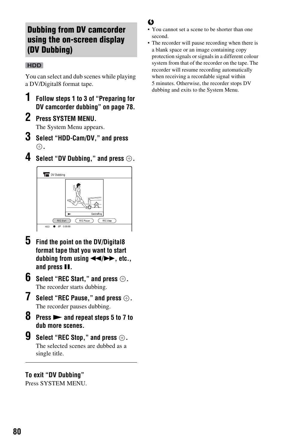 Dv dubbing) | Sony RDR-DC205 User Manual | Page 80 / 120