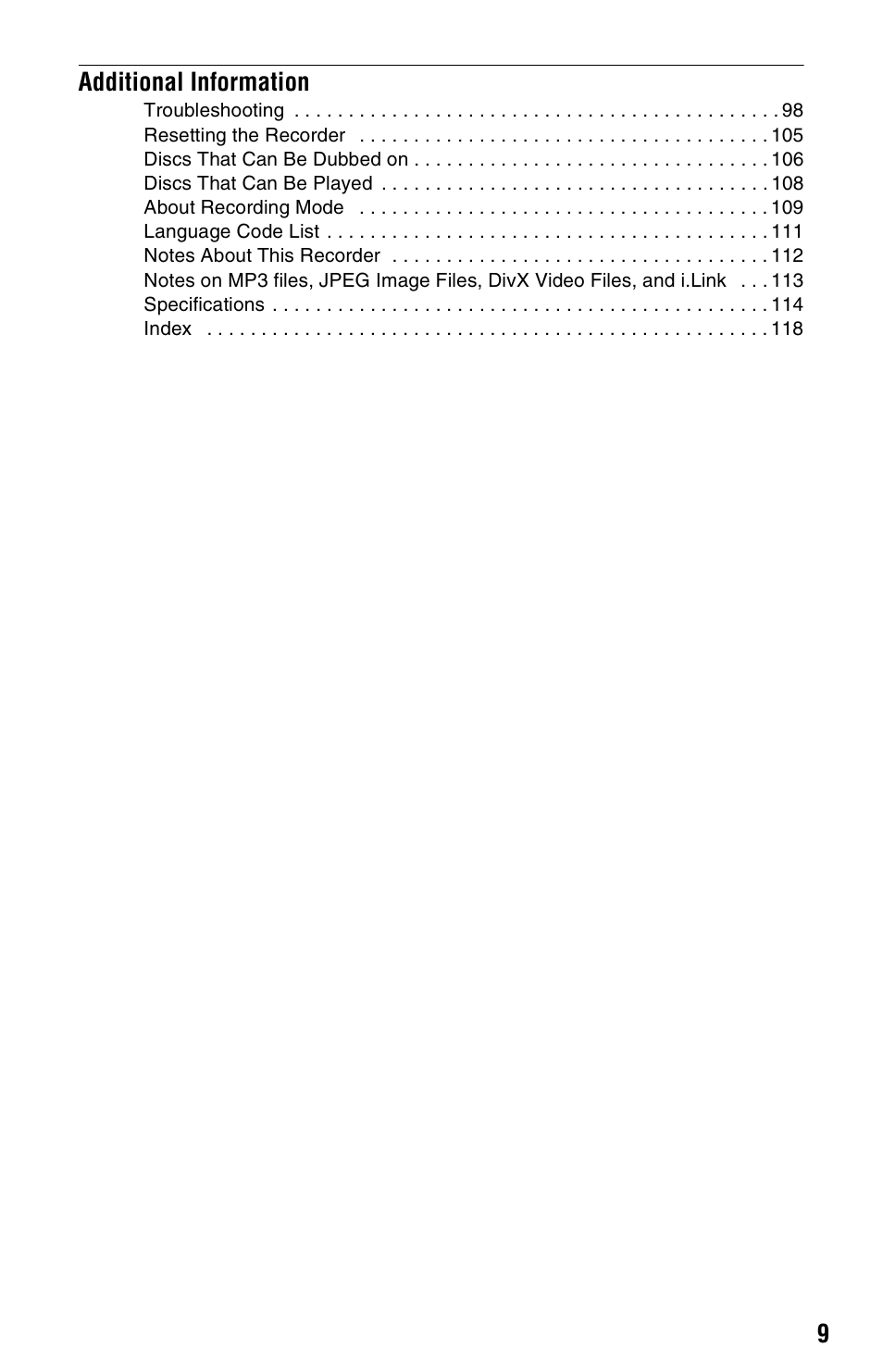 Sony RDR-DC205 User Manual | Page 9 / 120